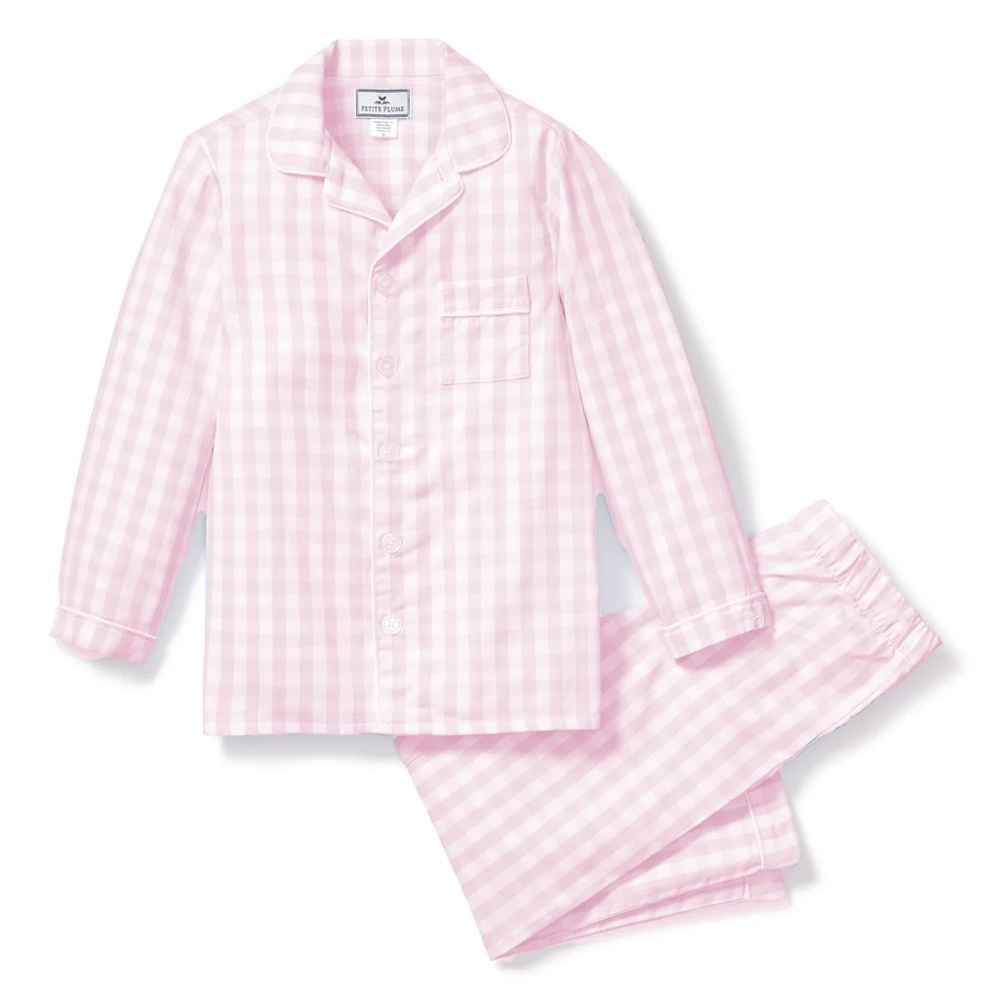 Petite Plume Kid's Twill Pajama Set in Pink Gingham